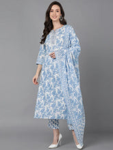 Women White Pure Cotton Floral Printed Kurta Trousers With Dupatta