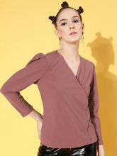 Women Dull Pink Canton Front Open Wrap Top