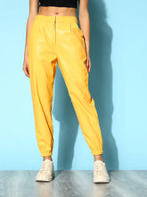 Women Yellow PU Joggers