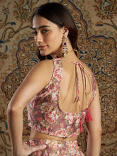 Women Mauve Chanderi Floral Sleeveless Crop Top