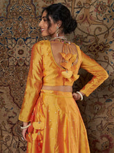 Women Mustard Taffeta Jacquard Crop Top