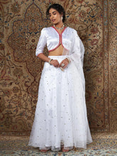 Women White Satin Top With Tulle Aanrkali Skirt And Dupatta