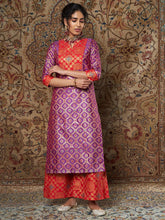 Women Purple & Red Brocade Straight Yoke Kurta