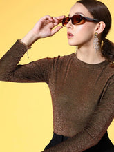 Women Gold Lurex Full Sleeves Band Neck Top