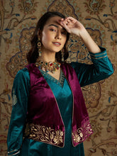 Women Embroidered Burgundy Sleeveless Jacket