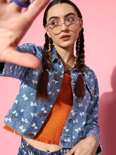 Women Printed Blue Full Sleeve Jacket