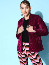 Women Solid Standard Burgundy Full Sleeve Jacket