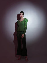 Women Olive Shimmer Full Sleeves Peplum Top