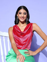 Women Pink Velvet Cowl Neck Top