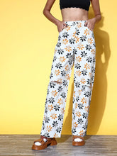 Women White Floral Print Pants