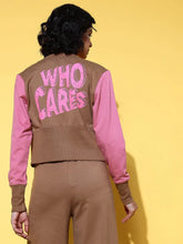 Women Printed Brown Round Neck Full Sleeve Jacket