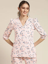 Women Powder Pink Floral Sustainable Puff Sleeve Top