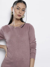 Women Lavender Rib Boat Neck Full Sleeves Sweater