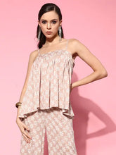 Women Peach Leaf Print Strappy Top