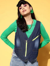 Women Solid Navy Sleeveless Jacket