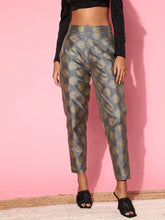 Women Grey Brocade Jacquard Pencil Pants