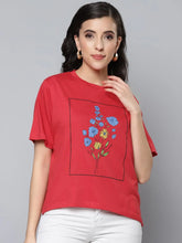 Women Red Floral Print Regular T-Shirt