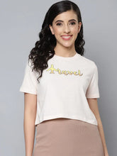 Women Cream TRAVEL Crop T-Shirt