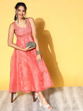 Women Rust Embroidered Gota Sleeveless Anarkali Dress