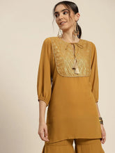Women Mustard Round Yoke Foil Print Top