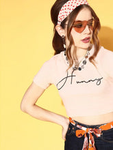 Women Cream HUNNY Slim Fit Crop T-Shirt