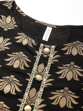 Women's Gold Printed Rayon Straight Kurta Pant Set-BLACKTORUSET-S