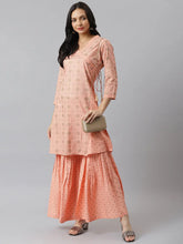 Women's Printed Rayon A-Line Kurta Sharara Set