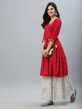 Women's Bandhej Printed Rayon Flared kurta sharara Set