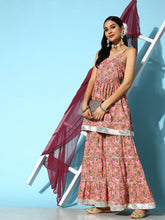 Women's Floral Printed Cotton Kurta Sharara with Dupatta
