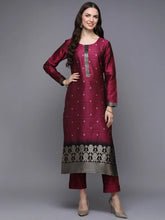 Silk Blend Magenta Jacquard Straight Kurta With Trouser