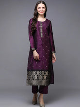 Silk Blend Violet Jacquard Straight Kurta With Trouser
