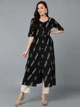 Cotton Black Ikat Printed Flared