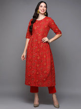 Cotton Red Bandhani Printed Flared