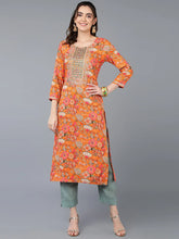 Viscose Rayon Orange Floral Printed Kurta-VCK9334