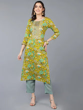 Viscose Rayon Green Floral Printed Kurta-VCK9336