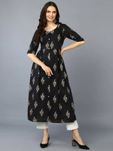 Cotton Black Printed Flared Kurta Kurta