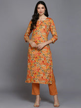 Viscose Rayon Orange Floral Printed Kurta-VCK9374