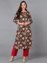 Cotton Blend Black Floral Printed Kurta