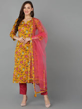 Women Cotton Blend Printed Floral Kurta-VKSKD1718