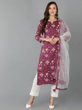 Women Cotton Blend Printed Floral Kurta-VKSKD1712