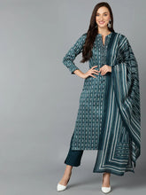 Silk Blend Teal Straight Kurta Pant With-VKSKD1810A