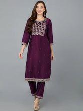 Silk Blend Purple Straight Kurta With Pant-VKSET1400