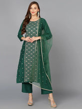 Dark Green Silk Blend Embroidered Party wear-VKSKD1783