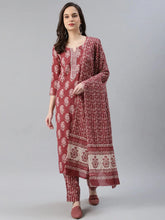 Cotton Blend Printed Kurta Pant Dupatta-VKSKD1030B