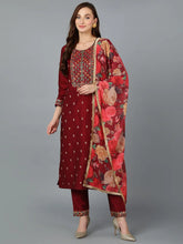 Maroon Silk Blend Embroidered Festive wear Suit-VKSKD1757