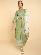 Cotton Printed Kurta Trousers With Dupatta-VKSKD1266A