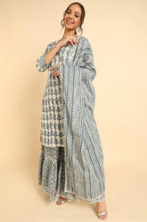 Cotton Printed Kurta Sharara With Dupatta-VKSKD1381