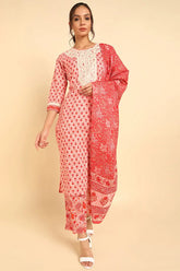 Cotton Floral Printed Kurta Trousers With-VKSKD1325A