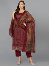 Maroon Cotton Straight Kurta Pant With Dupatta-VKSKD1801A