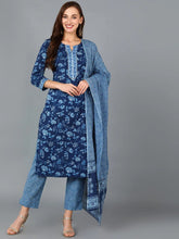 Women Blue Cotton Blend Floral Printed-VKSKD1632A